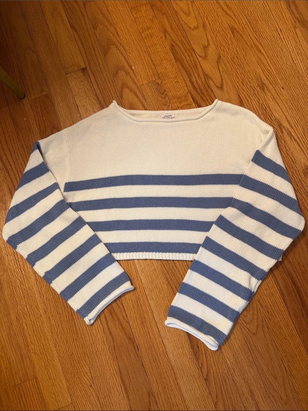 Garage Blue and White Striped Cropped Sweater